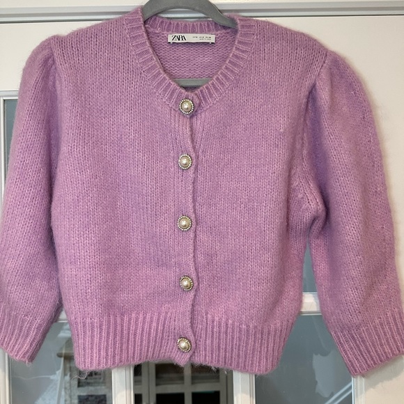 Zara lavender cardigan with pearl and Diamond buttons - size M - Picture 1 of 5